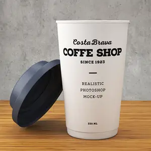 Custom Logo Food Grade Recyclable Disposable Kraft Cups 4 Oz 8oz 10oz 12oz 16oz Double Wall Hot Cafe Coffee Paper Cup With Lid