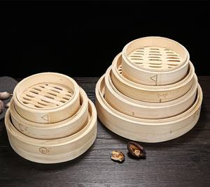 Vapeur en bambou 10 pouces 3 Niveaux Bague A Vapeur En Acier Inoxidable Panier Pour <span class=keywords><strong>Les</strong></span> Boulettes Papacon Bois - Product Image 3