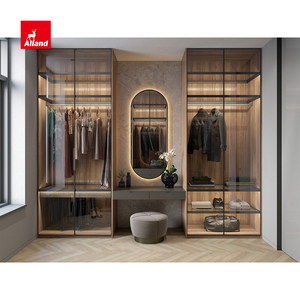 AllandCabinet <span class=keywords><strong>Armoire</strong></span> de rangement pour coiffeuse à portes coulissantes <span class=keywords><strong>avec</strong></span> <span class=keywords><strong>porte</strong></span> en verre et îlot Placard de luxe pour chambre - Product Image 4