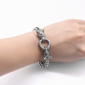 yunnique Wolf Head <b>Titanium</b> Steel Bracelet Men's Fashion <b>Chain</b> Link Jewelry Geometric Animal Design - Product Image 4