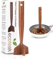 Hachoir à viande en bois de teck, outil pour hacher le bœuf haché, écraseur de hamburgers, déchiqueteur de pommes de terre et de poulet, pilon à viande durable de 10,5 pouces