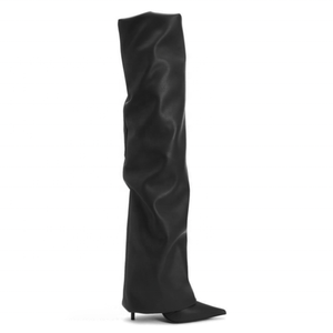 Bottes longues plissées à talon aiguille pour femme, à bout pointu, au-dessus du genou, style pantalon - Product Image 4