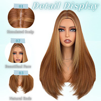 Perruque longue et droite pour femme, couleur dégradée, extrémités légèrement bouclées, en fibre haute température, semi-tressée à la main, densité 250%, pour usage quotidien