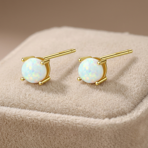 Classic 18K Gold Plated S925 Sterling Silver Opal <b>Stud</b> <b>Earrings</b> Claw Setting Ball Shape Unisex Everyday Wear Jewelry - Product Image 6