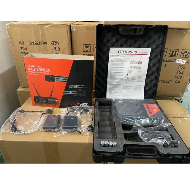 URX9900 Hot Selling UHF Wireless Dynamic Cardioid Noise Cancelling Metal 2 Channel Headset Microphone