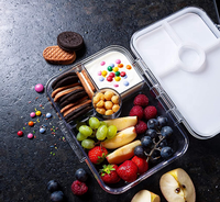 Boîte à lunch bento pour enfants en plastique Tritan, étanche, 4 compartiments, compatible lave-vaisselle et micro-ondes, sans BPA, avec couvercle