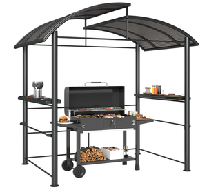 ศาลาปิ้งย่างทรงโค้ง โครงเหล็กกันสนิม ชั้นวางของหลายด้าน กันลม สำหรับทำบาร์บีคิว ใช้เป็นหลังคาคลุมในสวน สนามหญ้า หรือระเบียง - Product Image 1
