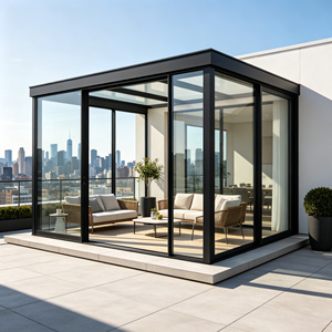 Véranda moderne à cadre fin en aluminium et verre, à rupture de pont thermique, pour terrasse et jardin d'hiver - Product Image 1