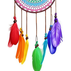 Acchiappasogni Colorato 20x60cm, Mandala Intrecciato da Appendere con Piume, Decorazione Bohémien per la Casa - Product Image 5