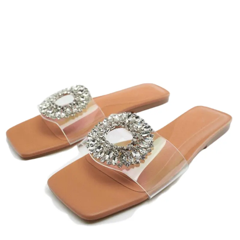 CA1141 ladies summer beach Flat slip slides scarpe per donna pantofole sandali calzature con strass femminili e logo personalizzato
