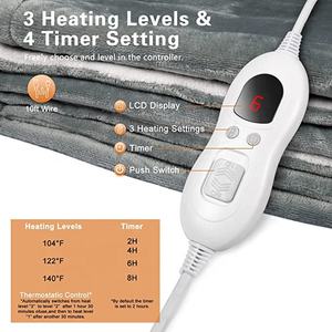 Couverture chauffante Jeté électrique Flanelle douce Lavable en machine Couverture électrique <span class=keywords><strong>3</strong></span> réglages de chaleur Couverture chauffante rapide - Product Image 3