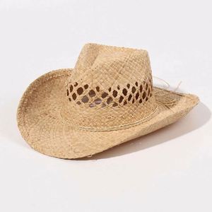 Sombrero de Paja Estilo Vaquero Occidental, Nuevo para Primavera/Verano, Protección Solar, Estilo Retro, Unisex, para Viajes, Pesca y Deportes - Product Image 3
