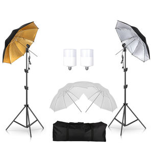 Kit de parapluies de studio photo 33' 84cm blanc, or, noir, ampoules à lumière douce, support de lampe de prise de vue, trépied - Product Image 3