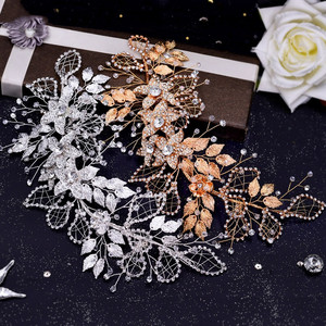 Bandeau de <span class=keywords><strong>mariage</strong></span> en alliage fleur feuille cheveux diadème strass couvre-chef de mariée couvre-chef cheveux accessoires bijoux de tête - Product Image 4