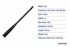 Antenne fouet en caoutchouc double bande F8D 136-174 MHz 400-480 MHz 3 dBi SMA Femelle Mâle pour radio portable VHF UHF - Product Image 5
