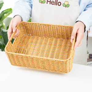 Panier de rangement rectangulaire en rotin nordique avec poignée pour l'organisation des tiroirs et des meubles de salle de bain - Product Image 3
