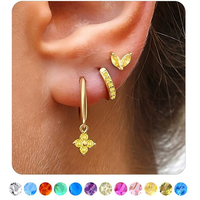 Anting Batu Kelahiran Grosir SP Fashion Sederhana Multi Warna 3PCS/Set Set Aksesoris Anting Wanita