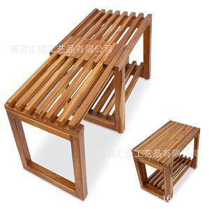 Huiheng Wooden Bathroom Stool With Storage Shelf Brown Extendable <b>Shoe</b> Changing <b>Bench</b> For Entryway Or Bathroom - Product Image 5