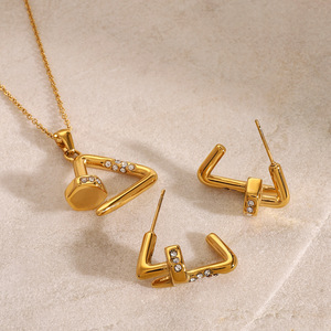 Geometric Irregular Diamond <b>Stud</b> <b>Earrings</b> Gold Stainless Steel Party Jewelry Set - Product Image 2