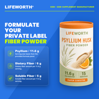 LIFEWORTH - Fibra de Psyllium en Polvo de Marca Privada, 11.6 g por Porción, Salud Digestiva, 15 Porciones por Envase, OEM, ODM, a Granel, GMP, ISO