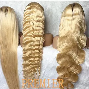 Transparent Lace 26 Inches 613 Blonde Color Straight Curly Human Hair Remy Virgin Wig Lace Front Wigs