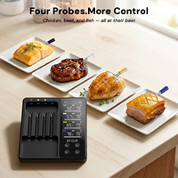 Termometer Makanan Pintar Nirkabel WiFi dan Bluetooth 4 Probe untuk Dapur, BBQ, Grill, Oven, Smoker, Rotisserie