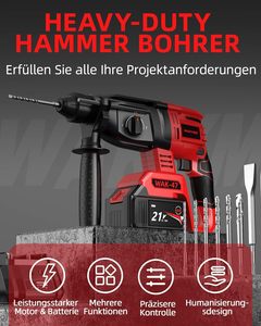 Martillo Eléctrico AKX para Bricolaje, Taladro Percutor Inalámbrico con Mango Giratorio de 360° y Mandril, Juego de Accesorios de 9 Piezas - Product Image 3