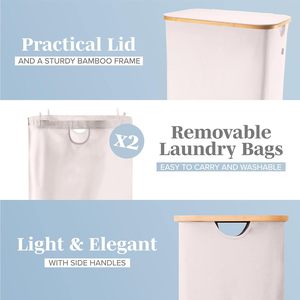 Cesto de <span class=keywords><strong>Ropa</strong></span> Plegable Doble Beige de 150L, Cesto de <span class=keywords><strong>Ropa</strong></span> Personalizado de 40 Galones, Transpirable, de Tela Oxford, para Organización del Hogar - Product Image 4