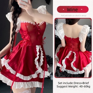Women Maid Lingerie Dress With Ruffles Bow Lace Push Up Bodysuit <b>Sexy</b> Costume <b>Set</b> Semi Sheer Lingerie - Product Image 6