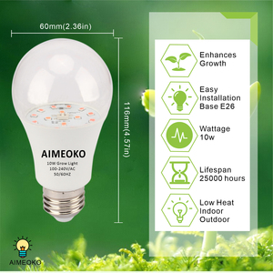Bombillas LED <span class=keywords><strong>de</strong></span> Espectro Completo E27/E26 para Invernadero <span class=keywords><strong>de</strong></span> <span class=keywords><strong>Pitahaya</strong></span> y Cultivo <span class=keywords><strong>de</strong></span> Vegetales/Fruta del Dragón 9W/11W CRI 90 IP20 Garantía <span class=keywords><strong>de</strong></span> 2 Años - Product Image 2