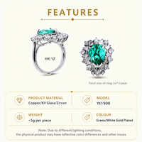 Bague Halo en Cuivre Plaqué Or Blanc avec Zircon en Verre K9, Coupe Poire Verte, Bijou Tendance pour Femme, Idéal Soirées