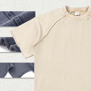 เสื้อยืดโอเวอร์ไซส์ OEM ทรงดิสเทรส ผ้าคอตตอน 100% หนักพิเศษ พิมพ์ลาย DTG ตามสั่ง 300 กรัม สตรีทแวร์ วินเทจ ล้างสีแบบแอซิด - Product Image 4