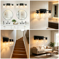 Lampe murale de salle de bain à 3 lumières, en métal noir mat, avec verre à bulles, pour miroir, idéale pour la décoration de salle de bain d'hôtel (Expédition depuis l'entrepôt américain)