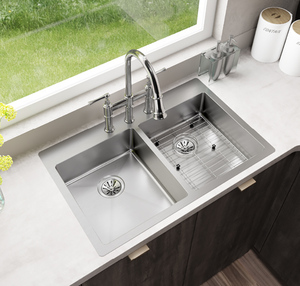 Nhà máy trực tiếp làm bằng tay đôi bát gờ Máy Trạm 16 đo sâu thấp phân chia dưới truy cập lưu vực bồn rửa nhà bếp - Product Image 4