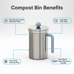 Conteneur à déchets alimentaires en vrac de 3 L, design <span class=keywords><strong>anti</strong></span>-odeur, support de comptoir portable avec poignée pour la cuisine, poubelle à compost en acier inoxydable - Product Image 3