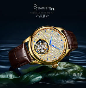 Boîte cadeau de luxe pour montre homme femme, mécanique, tourbillon or, cadran saphir, diamant, résistance à l'eau, bracelet en cuir - Product Image 3