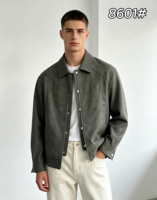 Blouson Bomber Homme Effet Daim Marron avec Revers, Double Fermeture Éclair et Boutons Pression, Manches Raglan, Manteau Décontracté – Vente en Gros, Fabrication OEM Personnalisée