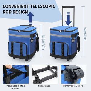 Sac isotherme souple étanche pliable 35L avec roues Sac isotherme de grande capacité avec poignée pour plage Camping - Product Image 4