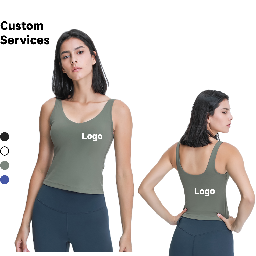 Women's DT039 Slim Fit Yoga Tank Top Breathable Knitted V-Neck U-Shaped Back Design for Spring Summer Skin-Friendly Bare