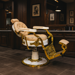 Chaise de barbier électrique antique D avec base en acier inoxydable <span class=keywords><strong>Vibro</strong></span> Massage et support de sèche-cheveux pour meubles de salon pour salons de coiffure - Product Image 1