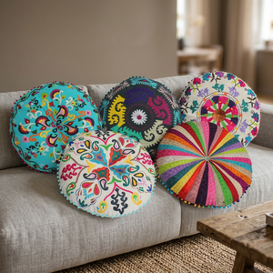 Coussin de siège de Noël 100 % coton fait main avec broderie, motif intégral, fonction massage, personnalisable, coussin Zafu rond - Product Image 3