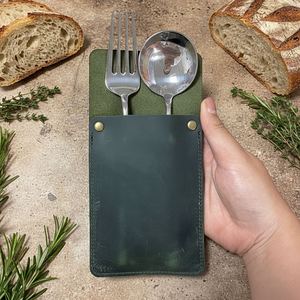 Estuche de Cuero Genuino Personalizado y Reutilizable para Cubiertos, Regalos Empresariales, para Camping, Restaurante, Personalizable - Product Image 2