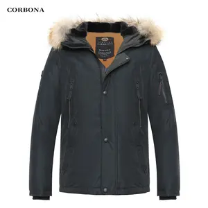 Casaco parka de inverno alto e quente Corvona para homens, casaco longo de tamanho grande com capuz de pele real, casaco acolchoado de lã de marca