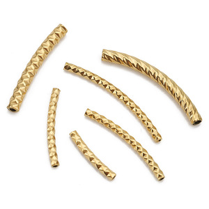 Stainless Steel Gold-Plated Textured Curved Tube Beads | <b>Spacer</b> Beads for Jewelry Making | DIY Bracelet & Necklace Accessories - Product Image 2