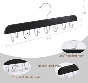 Organizador de armario de madera de 14 ganchos, corbatas, camisetas sin mangas, perchas de cinturón para ropa, accesorios para sala de estar, armario de supermercado - Product Image 4