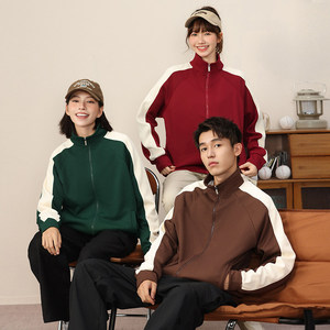 Korean Cotton Color-Blocked Stand-Up Collar Zip-Up Sweatshirt Thickening Polyester Workwear For College Students Custom Logo - Product Image 4