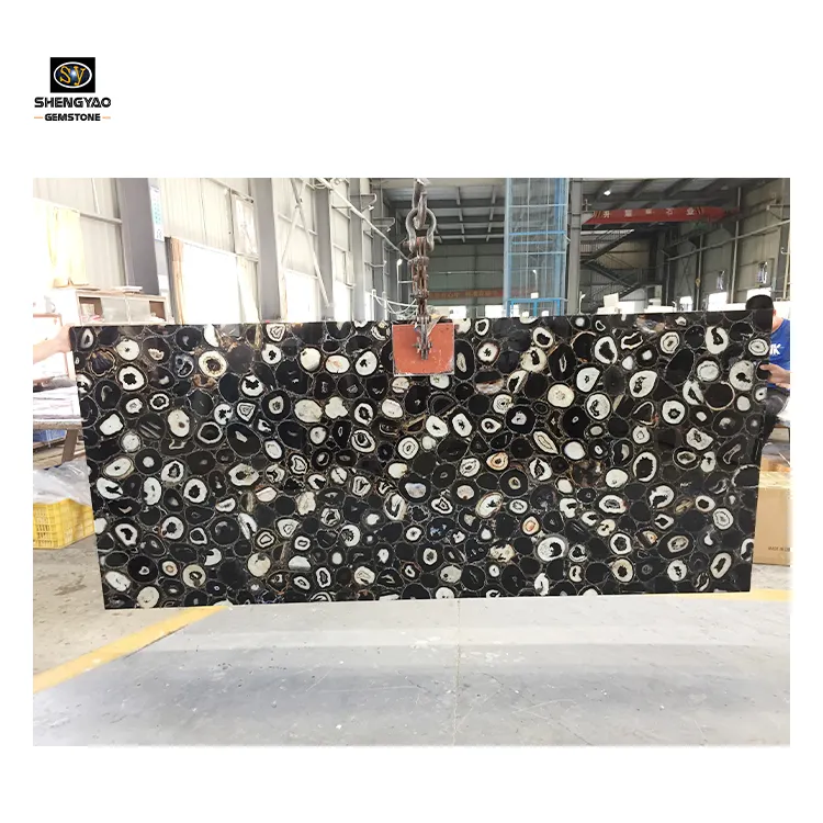 Black Agate Slab Factory Price Gemstone Marble For Wall Decoration