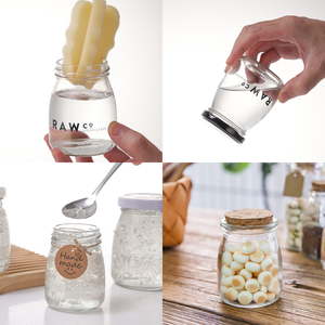 Boîtes <span class=keywords><strong>de</strong></span> yaourt mini rondes à large ouverture vides en gros, contenants alimentaires, bouteilles <span class=keywords><strong>de</strong></span> pudding en verre avec couvercle en liège et bouchons métalliques - Product Image 4
