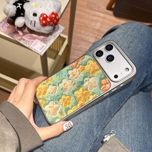 Green Oil Painting Flower Case for <b>iPhone</b> 16 Pro Max, for <b>iPhone</b> 17, 15/14, Silver Plated Resin Case - Product Image 3