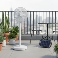 Ventilateur sur pied portable à énergie solaire rechargeable DC 12V avec télécommande WiFi pour téléphone portable, idéal pour l'extérieur et facile à ranger